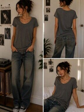 Sunday Size Medium Round Neck Grey T-Shirt